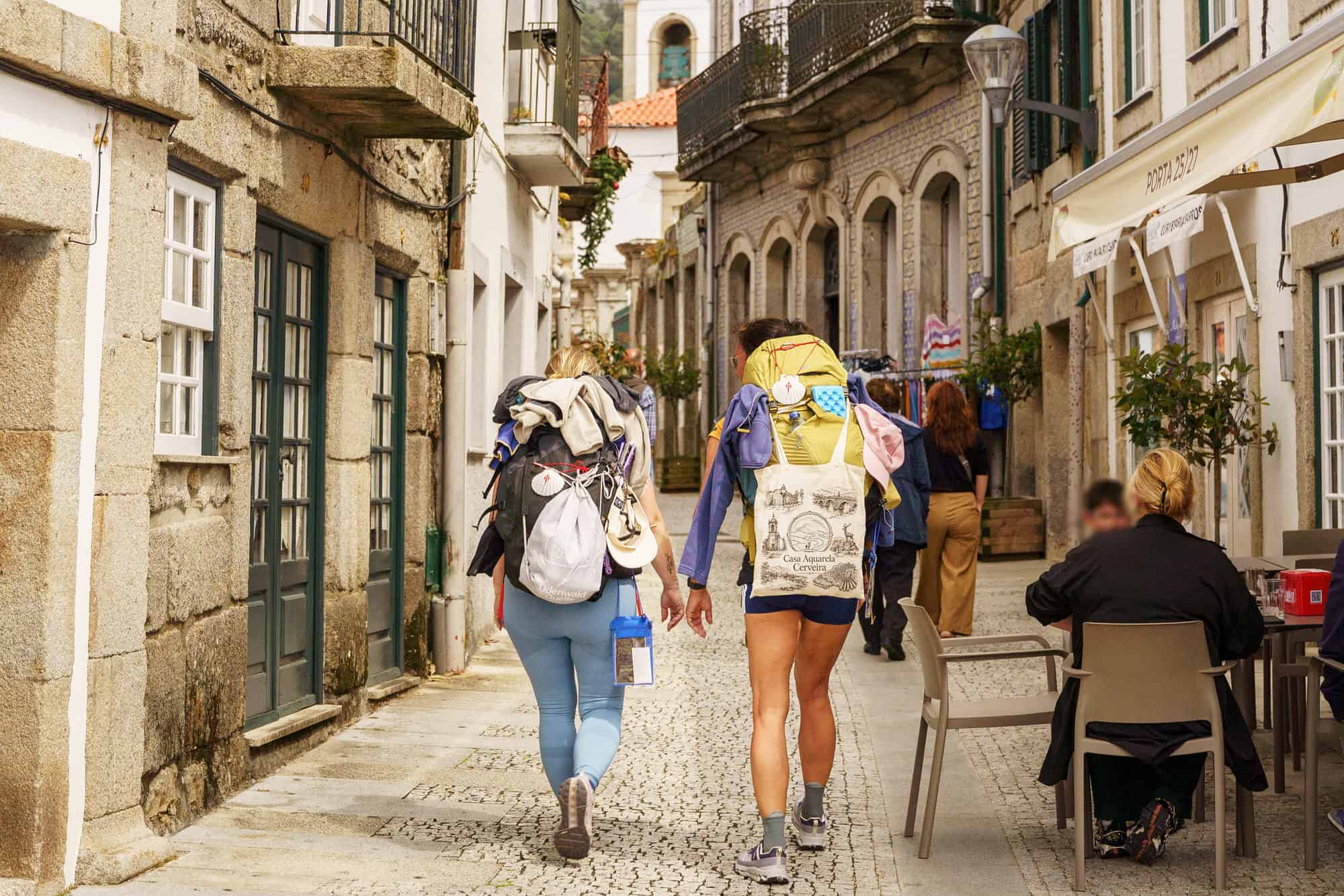 Pilgrims walking along the Camino route in northern Portugal